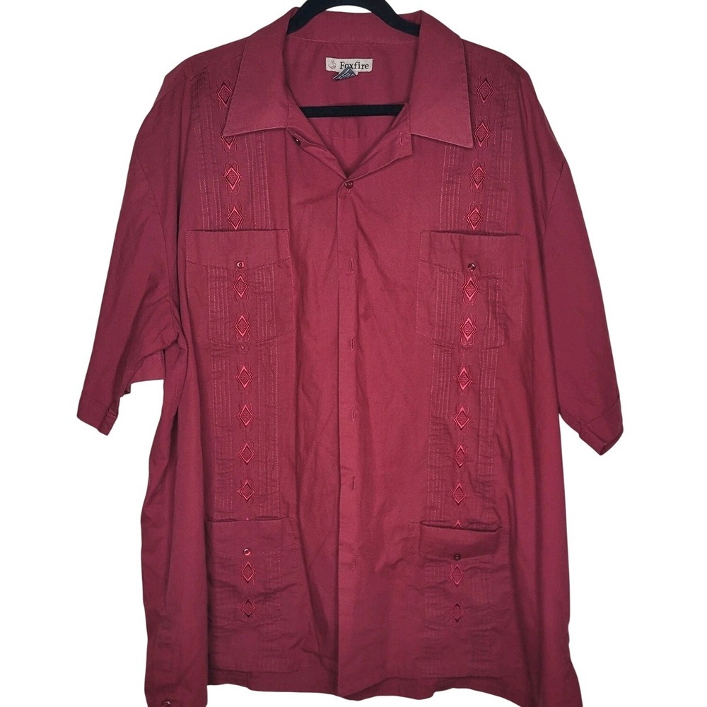 Foxfire Mens Guayabera Cuban Style‎ Embroidered Cotton Blend Shirt Cranberry 2XB